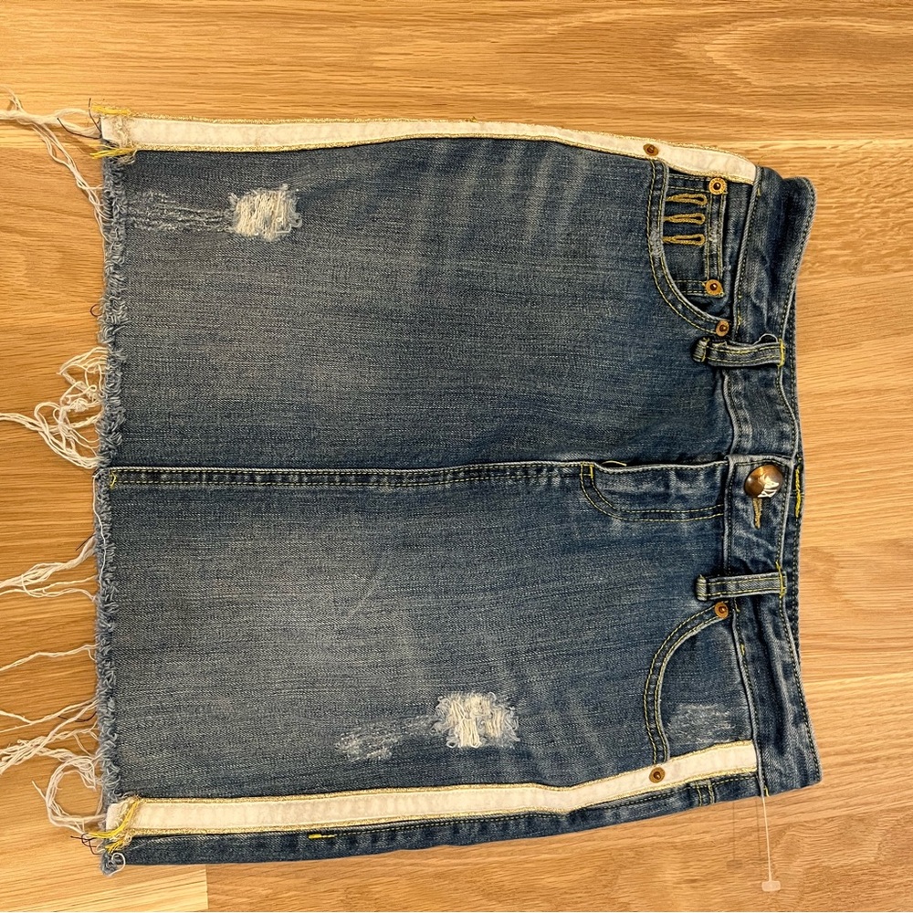 Armani Exchange Denim Mid Skirt with Side White and Gold Stripe